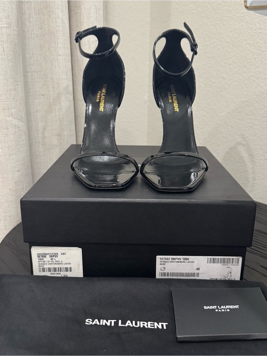 Saint Laurent YSL Opyum 110 Logo Heel Sandal Patent Black 40
